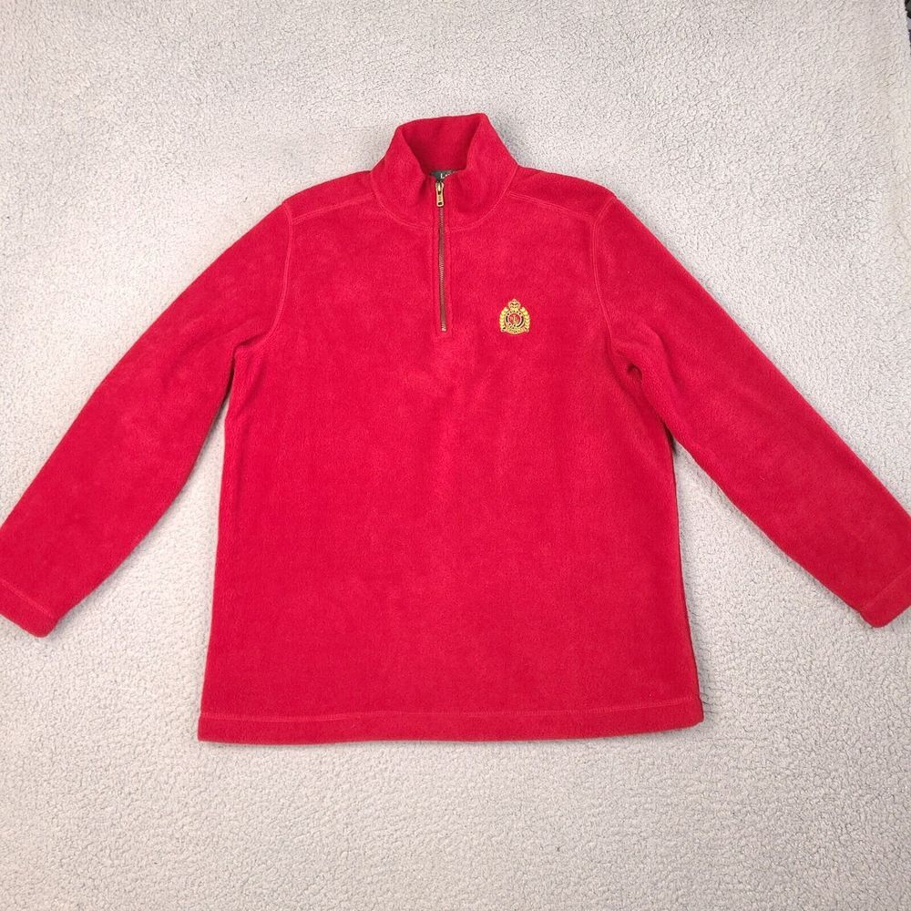 Lauren Ralph Lauren Womens Crest‎ Fleece Pullover Medium Red 1/4 Zip Long Sleeve